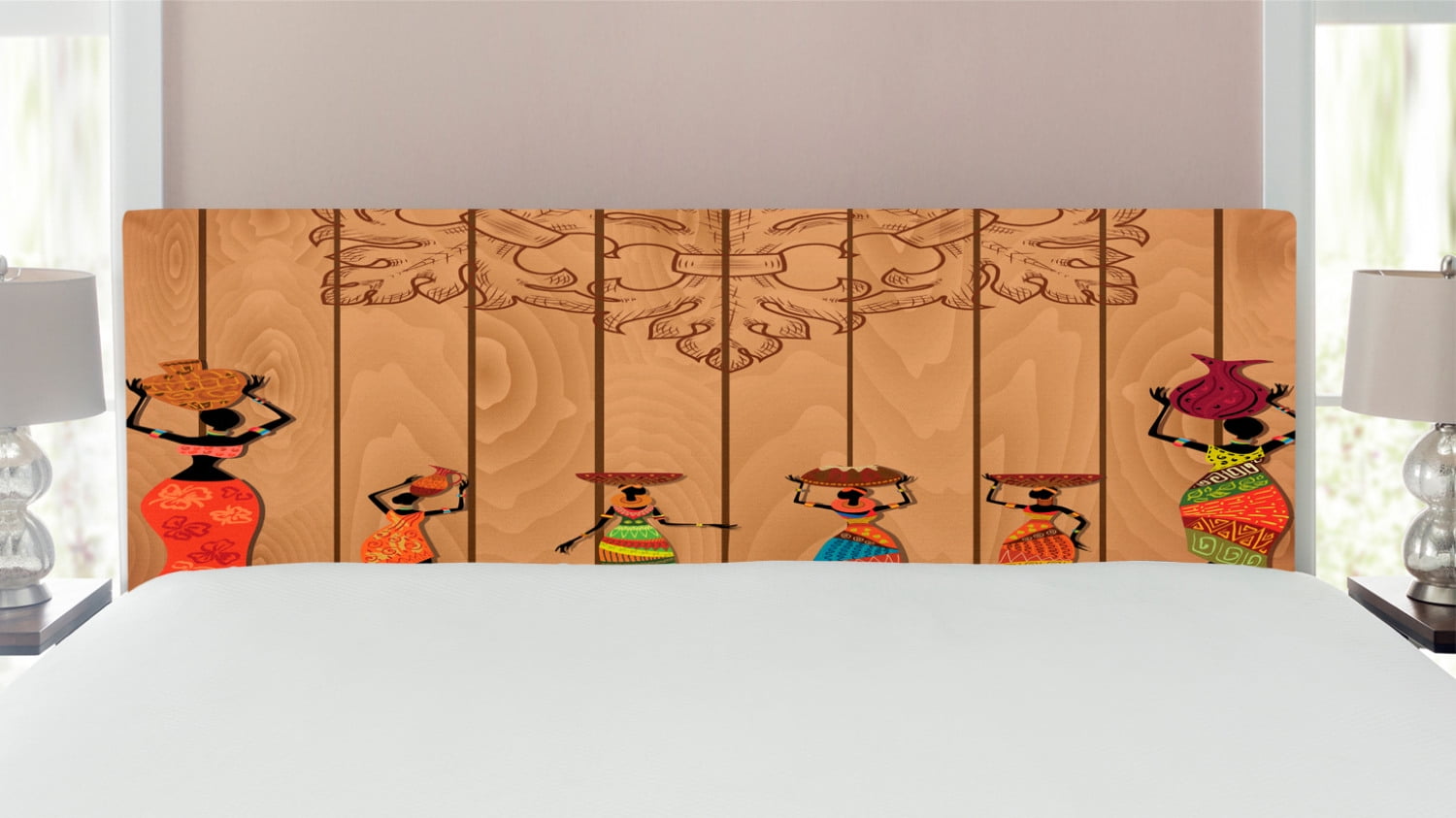 African Headboard, Girls Vintage Wooden Texture Female Fashion Art
