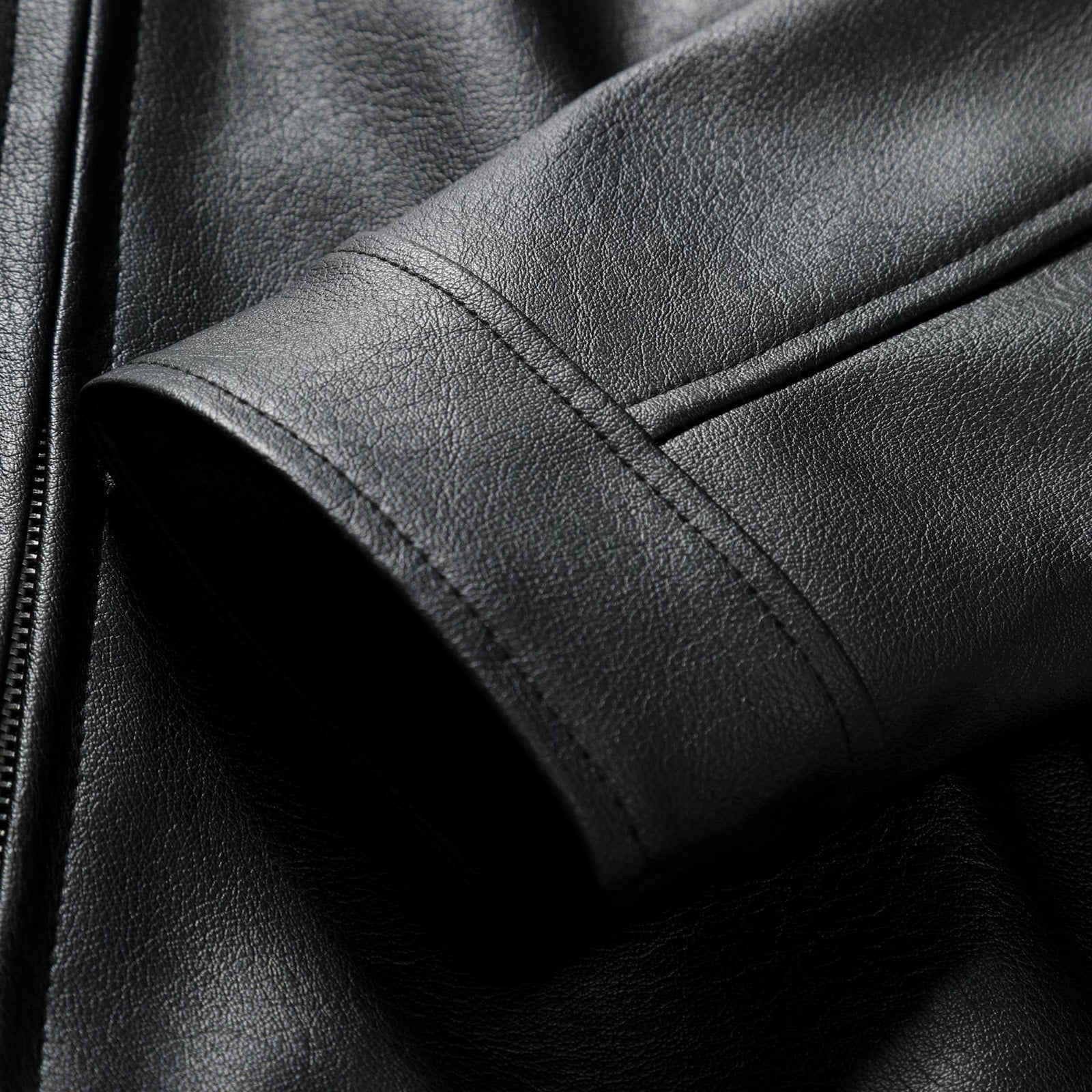 Leesechin Men Bomber Jacket Fashion Casual Warm Thickened Leather Long Jacket Long Sleeve Lapel Pocket Zipper Slim Top Coat