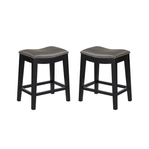 Emerald Home Briar Elephant Gray 24" Bar Stool with Faux Leather Saddle