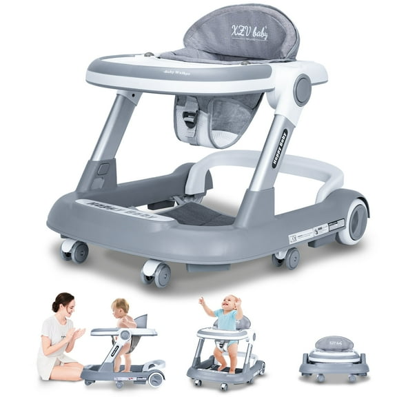 Baby Walker with Wheels 4 in 1 Foldable Activity Center with Mute Wheels Adjustable Heights Anti-Fall Activity Center for Boys Girls Safe Infant Toddler Walker with Footrest for 6-24 Months