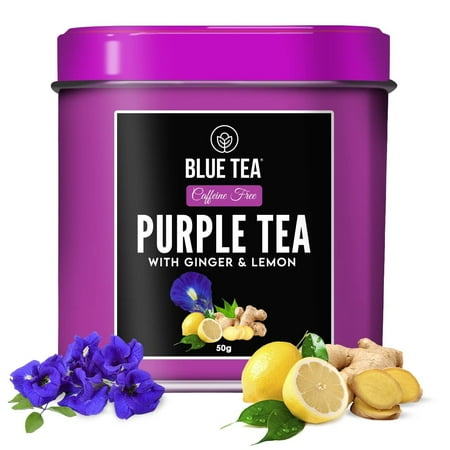 Blue Tea - Butterfly Pea Flower, Lemon, Ginger Caffeine Free Herbal Purple Tea For Weight Loss (50G - 50 Cups)