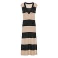 thumbnail image 4 of Noric Women's Striped Maxi Dresses V-Neck Short Sleeve Knit Cover Up Loose Fit Summer Beach Dresses with Side Slit, 4 of 6