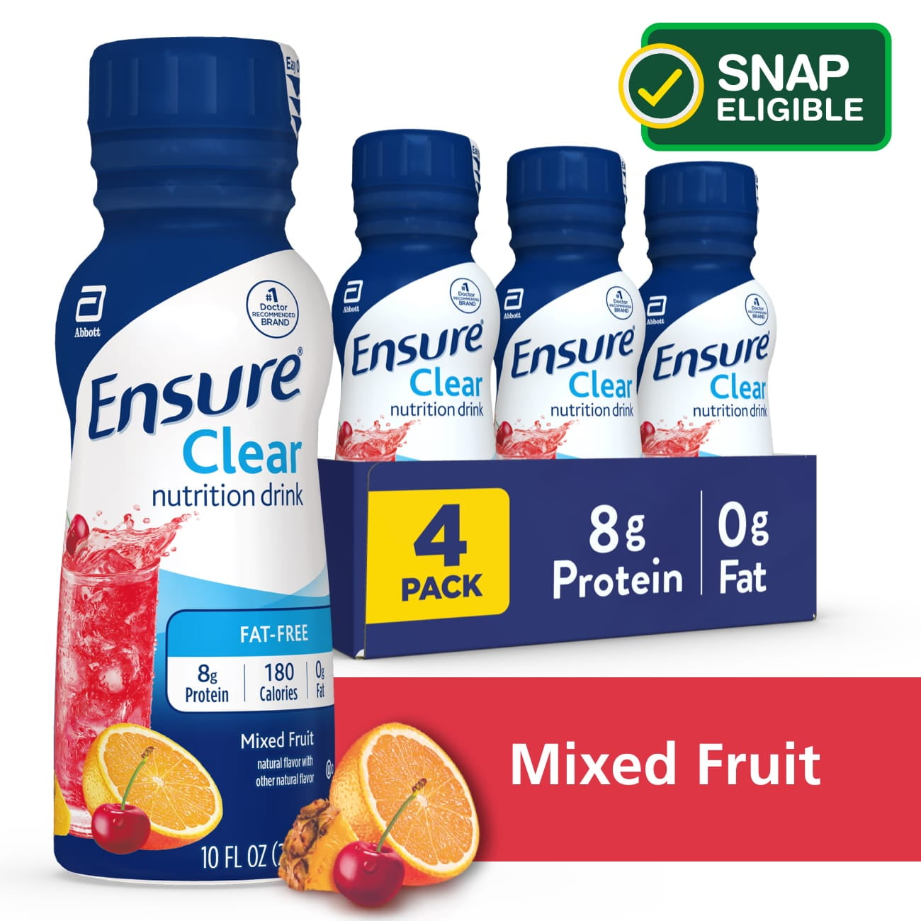 Ensure Clear Nutritional Drink, Fat-Free with 8 Grams High-Quality Protein, Mixed Fruit, 10 fl oz, 4 Count