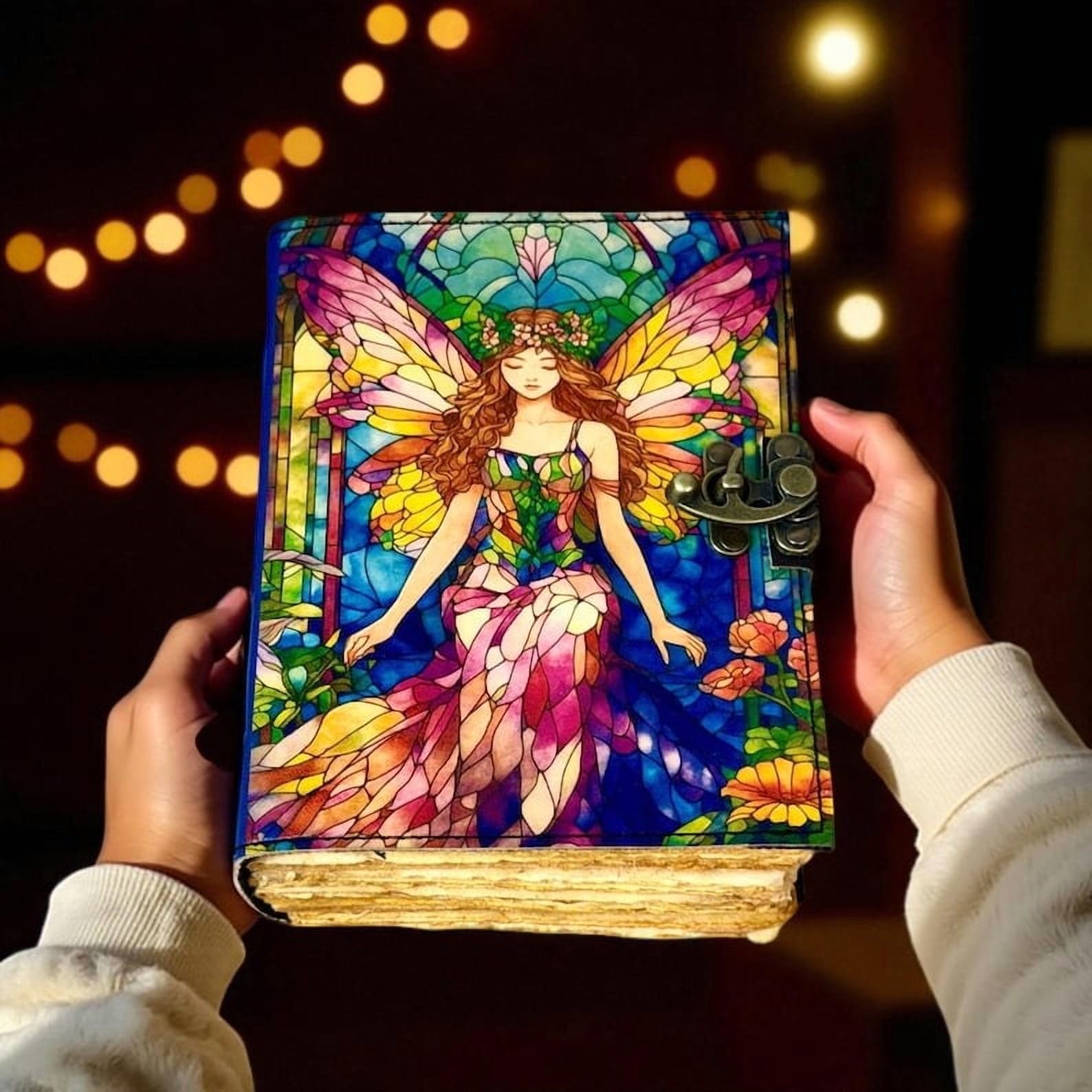 Fairy Leather Grimoire Journal – Handmade 200-Page Book of Shadows, Vintage Witchcraft Spellbook, Wiccan Pagan Journal, Gothic Witchy Gift