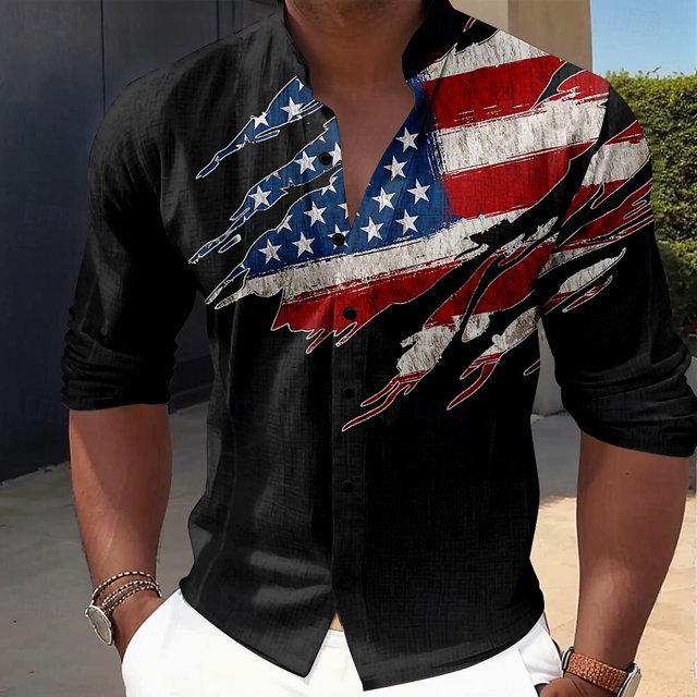 Nueva camisa informal con botones para hombre, con bandera nacional, de manga larga, para fiestas nocturnas, uso diario, verano, primavera y otoño, cómoda y estampada en 3D