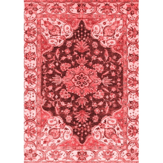 Ahgly Company Machine Washable Indoor Rectangle Geometric Red Traditional Area Rugs, 4' x 6'