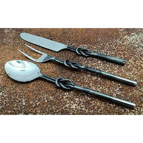 Set of 3 pc Hand forged knot design cutlery set, Home/Kitchen Stainless steel Medieval Cutlery, Knife, Spoon & Fork
