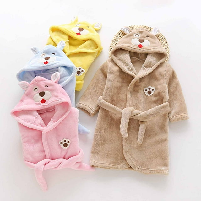JDQJBZ Kids Pajama Toddler Flannel Hooded Robe With Belt Plush Bathrobe For Baby Boy And Girl