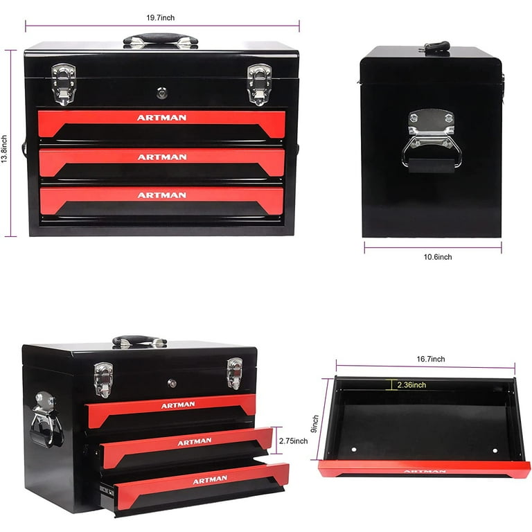 Miniyam Tool Set, 3-Drawer Heavy Duty Tool Kits Box with Handlefor