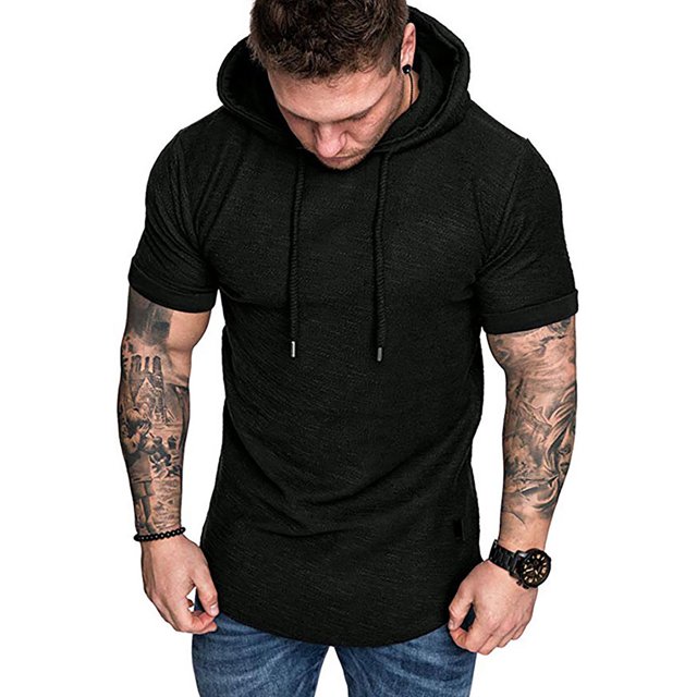 UKAP Sweatshirts pour Hommes Sweat à Capuche à Cordon Manches Longues Coupe Régulière Automne Manches Courtes Noir TG
