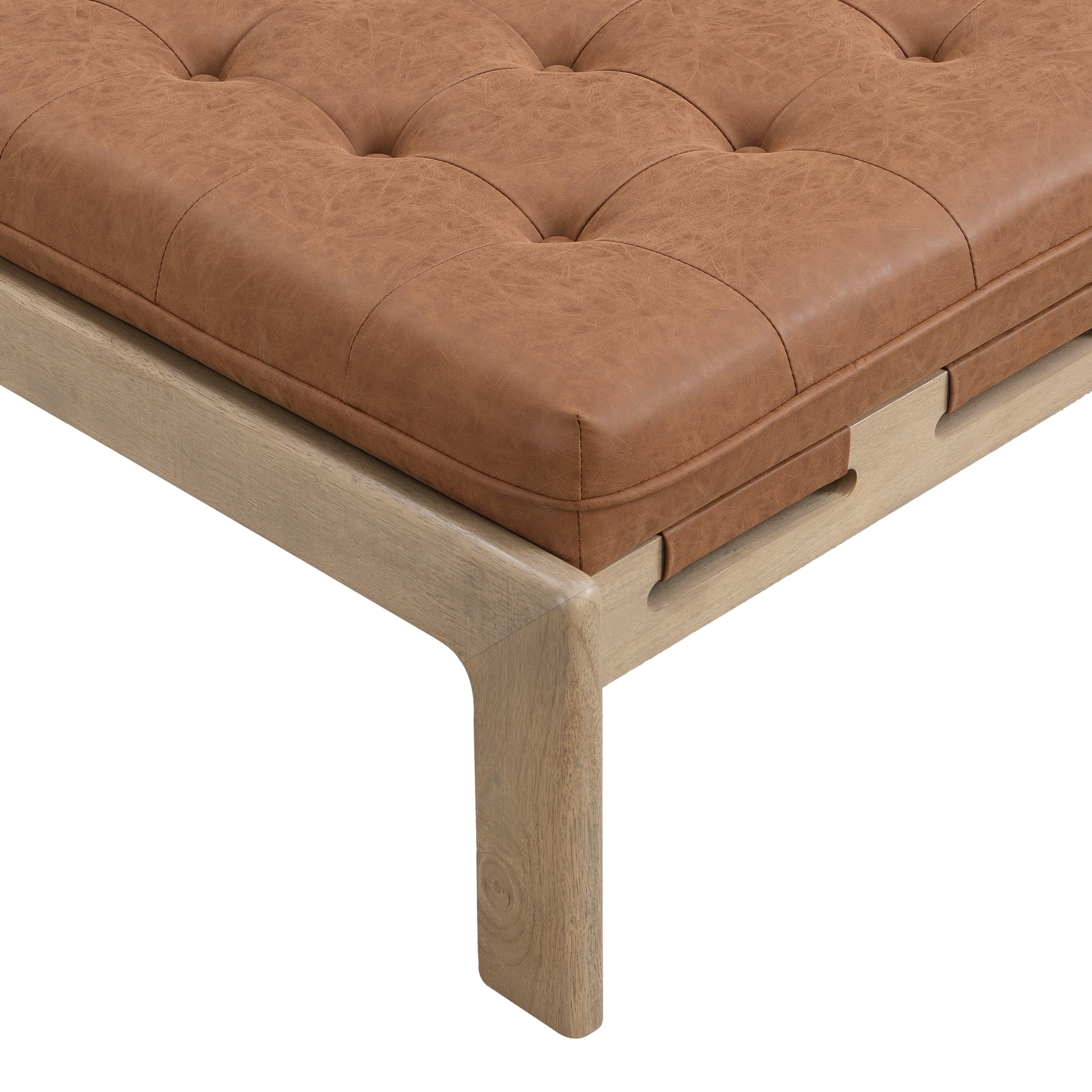 Christopher Knight Home Classic 34'' PU Leather Ottoman, Button-Tufted Cocktail Ottoman with Solid Wood Frame, Multi-Functional Footstool & Coffee Table, Reddish Brown