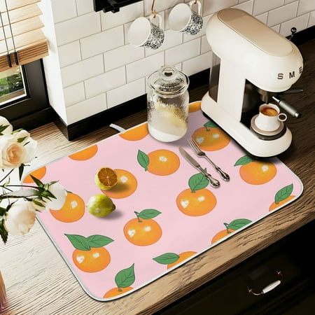

Yayeee Drying Mat for Kitchen Counter Dishes Microfiber Coffee Decorative Pad Cute Oranges