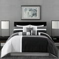 thumbnail image 2 of Chezmoi Collection 7-Piece Medallion Patchwork Comforter Set, Oversized King, Black/Gray/Light Gray, 2 of 9