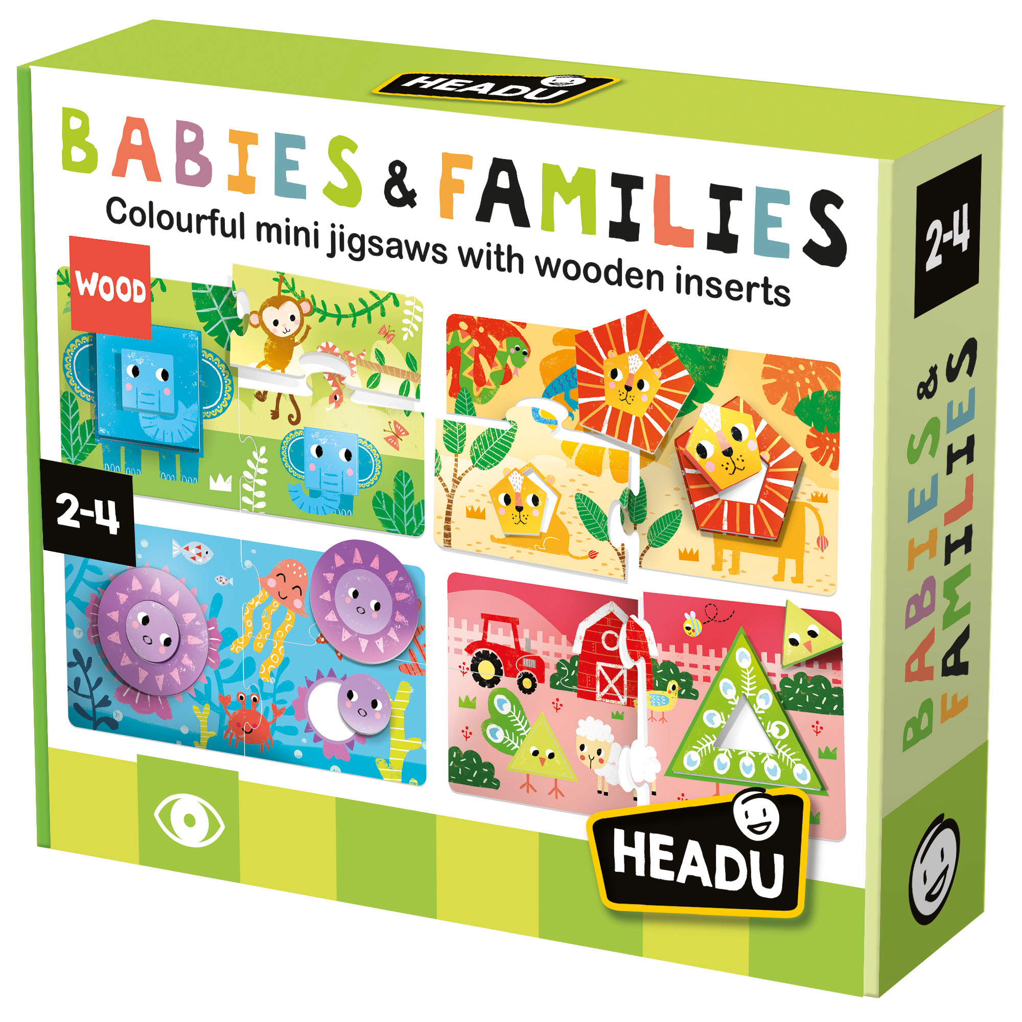 Headu: Wooden Mini Jigsaws - Babies & Families - Animal & Habitat Pairing Puzzles, Matching Game Play, Oversized Unique Shaped Pieces, Toddlers 2-4