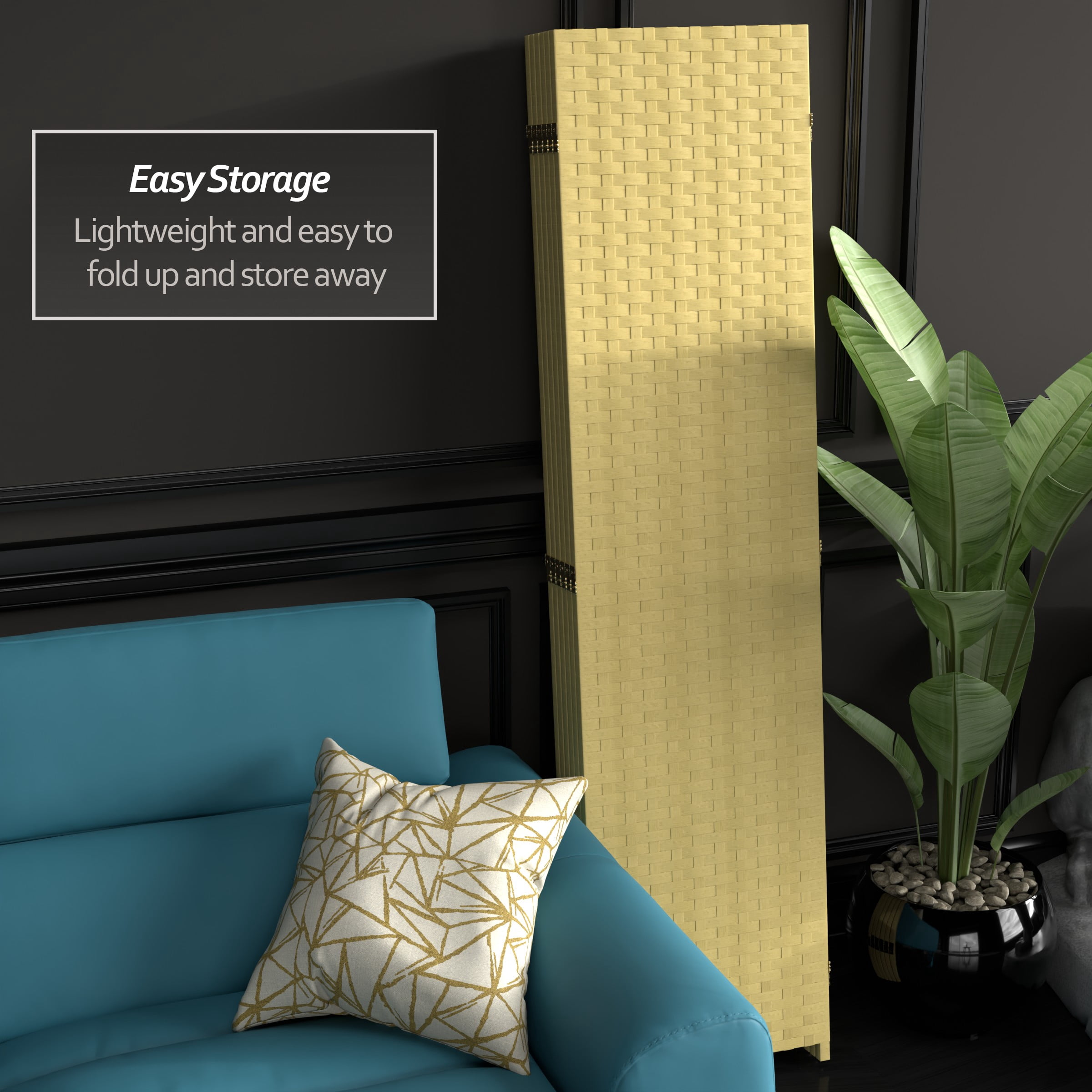 Oriental Furniture 6 ft. Tall Woven Fiber Room Divider - 6 Panel - Dark Beige