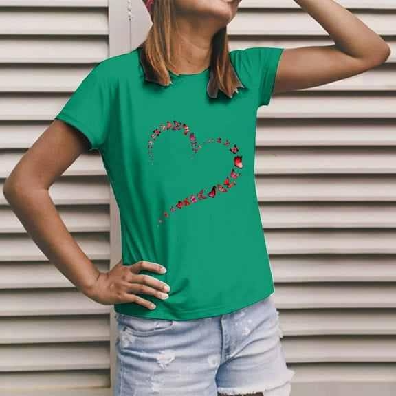 PEASKJP Tshirts Shirts for Women Womens Tops Womens Summer Tops Short Sleeve Loose Fit Fashion Casual T Shirts (Green,S)