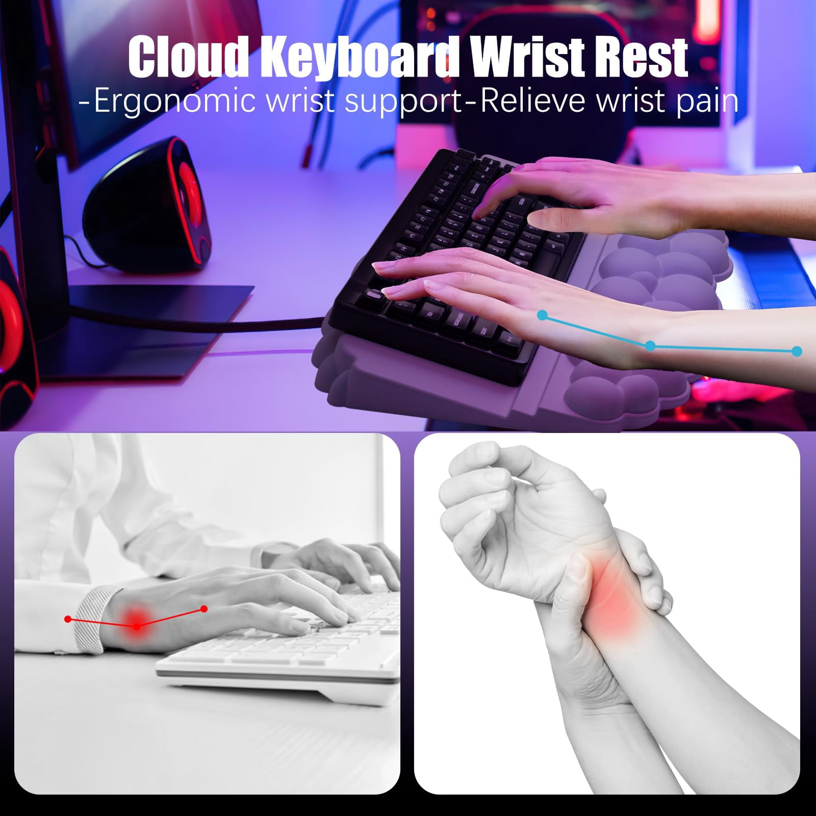 Wrist Rest For And Mouse  Soft Memory Foam Cloud Stand Pad With Set Easy Typing Comfort Office Work Gaming - White