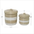 thumbnail image 4 of DecMode 13", 17"H Brown Seagrass Handmade Woven Two-Toned White Storage Basket with Matching Lids, 2-Pieces, 4 of 13