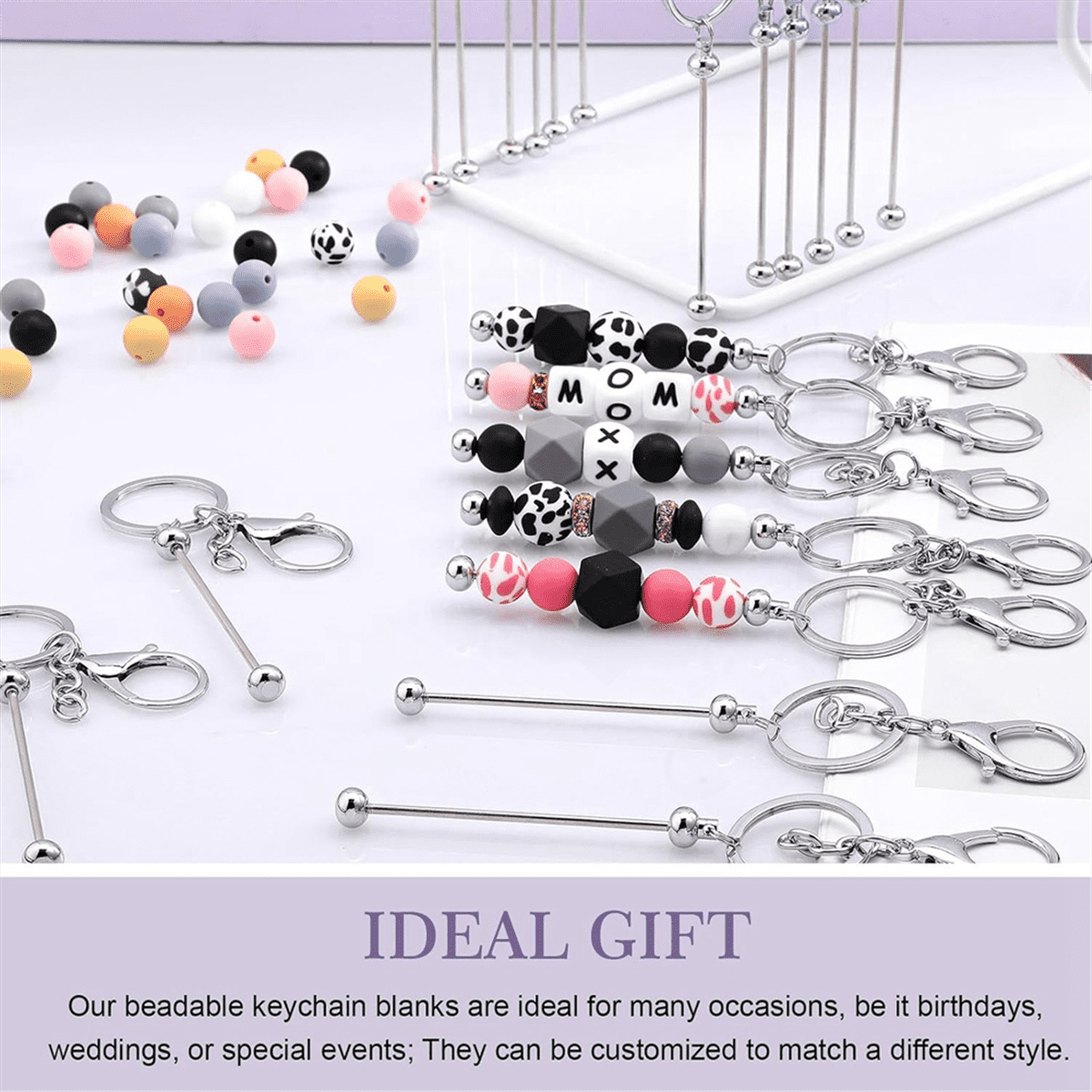 25 Pcs Beadable Keychain Bars Bulk for Beads DIY Blank Keychain