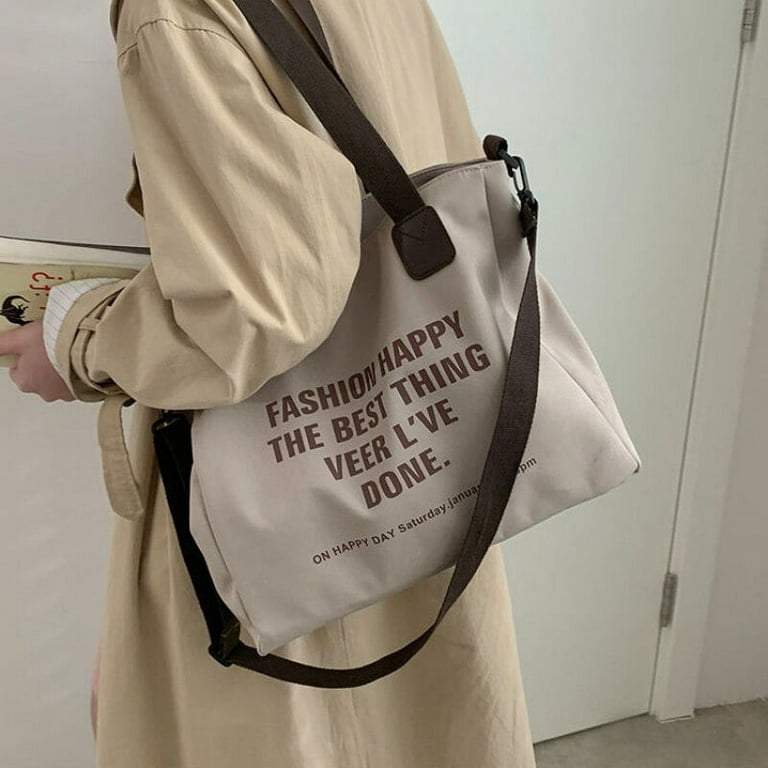 CoCopeaunts Designer Tote Bags for Women Luxury Letter Print Large Capacity  Young Girls Handbags Simple Student Canvas Messenger Bag