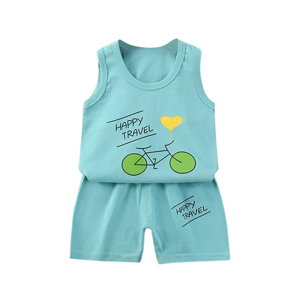 Atogsazn Toddler Boys Girls Sleeveless T-Shirt and Short Outfit Set Clearance Kids Fashion Summer Clothes Cute Print Cotton Vest Shorts Casual Suit 3-4 Years Green