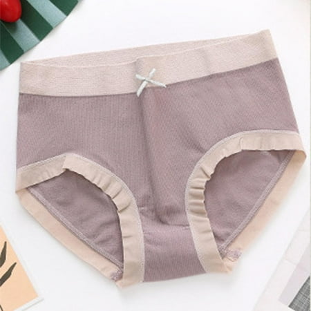 

Hunpta Underwear Women Solid Color Matching Bow Tie Cotton Stretch Underwear Ladies Mid Waisted Briefs Panties
