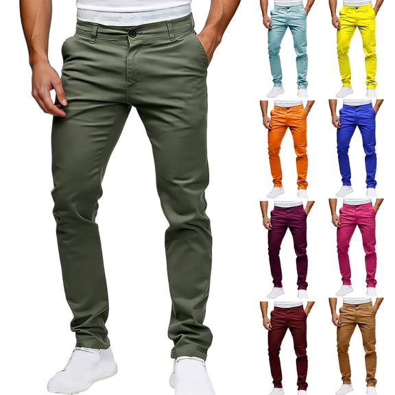 Mens Chinos Slim Fit Stretch Lightweight Quick Dry Flat Front Skinny Golf Dress Pants with Button and Zipper Big and Tall Size S-3XL Yellow