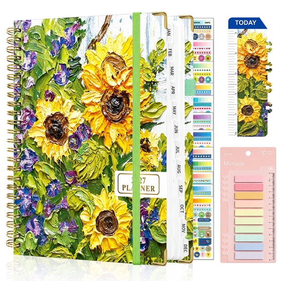 Amaopus 2027 Planner - Weekly & Monthly Planner 2027, Jan.2027 - Dec.2027, 8.5" x 11" A4 Academic Planners with Tabs, Spiral Hardcover Calendar Agenda for School & Office Schedule, Sunflower