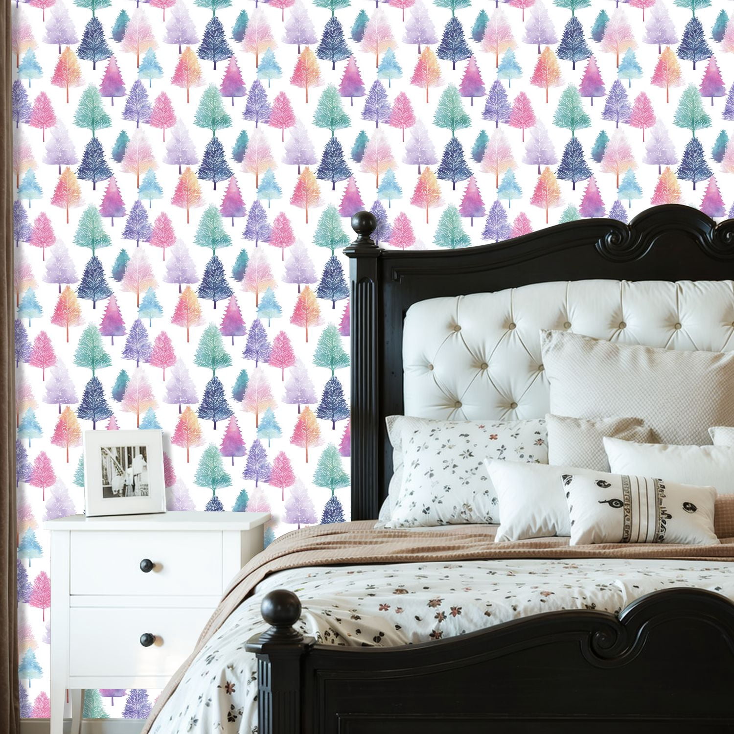 Peel and Stick Wallpaper 23.6in x 9.8ft Watercolor Pastel Trees Seamless Whimsical Contact Paper Vinyl Waterproof Self Adhesive Wall Paper for Bedroom Shelf Cabinet Renter Friendly