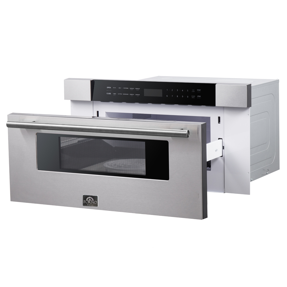 Forno Capoliveri 30-Inch Microwave Drawer, Stainless Steel, 1.2 cu.ft, 1500 Watts, Built-In, Touch Control LCD Display, Auto-Touch Open/Close, 11 Power Levels, Sensor Cooking