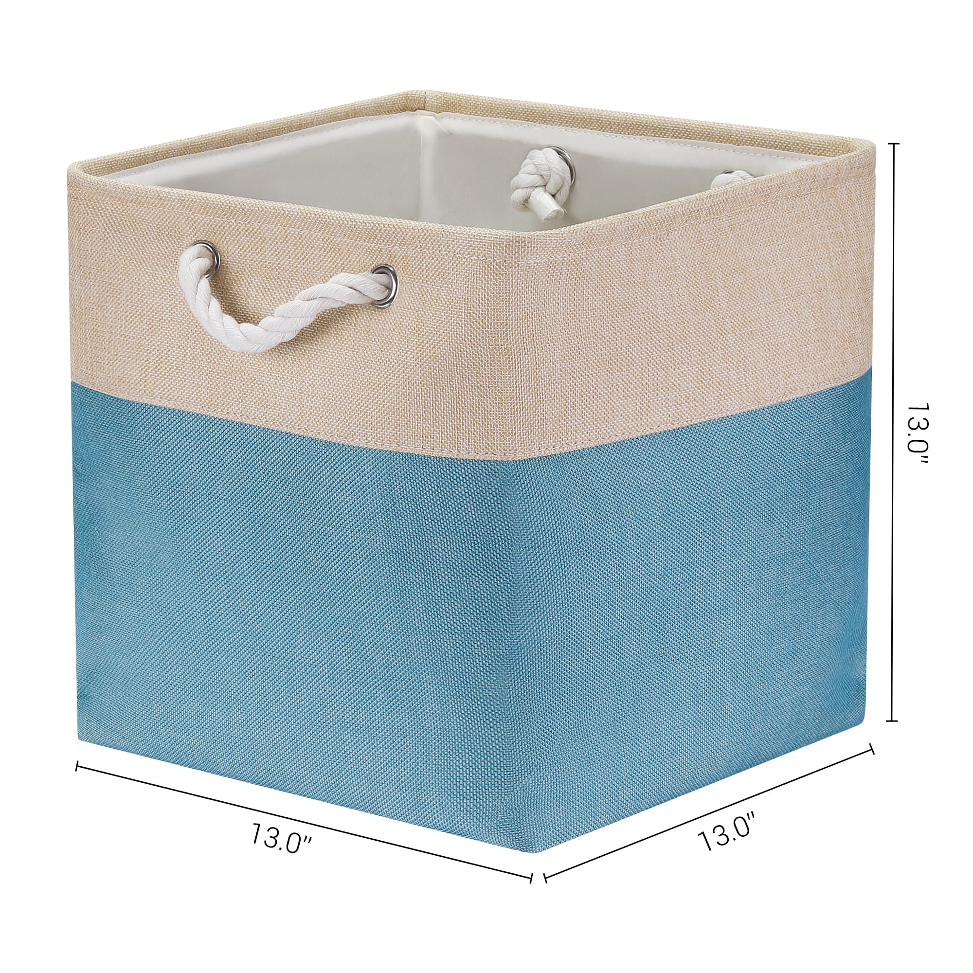 Unique Bargains Square Fabric Storage Basket Bin Beige/Blue 13inch