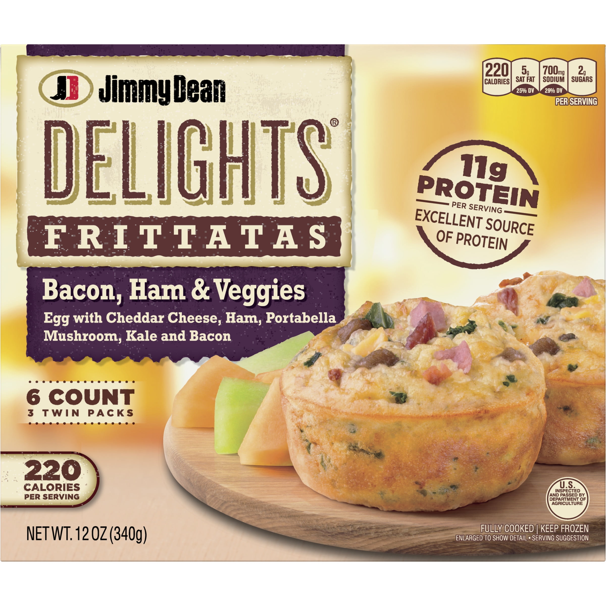 Jimmy Dean Delights Bacon, Ham & Veggies Frittatas, 12 oz, 6 Ct (Frozen)