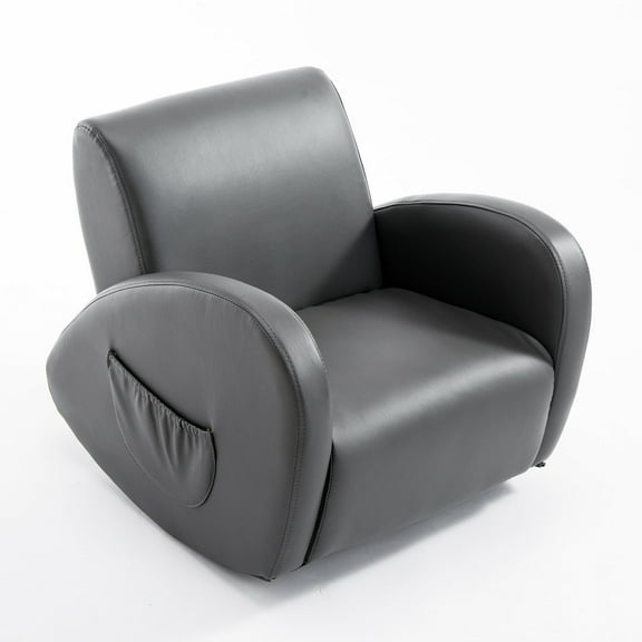 Qaba 20" Kids Sofa Side Pocket Armchair Rocking Recliner PU Furniture, Gray