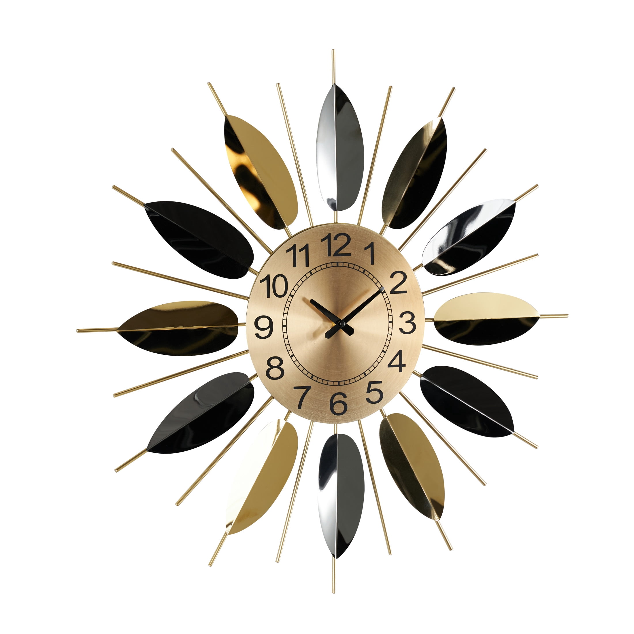 DecMode 26" Gold Stainless Steel Metal Leaf Radial Wall Clock with Black Accents