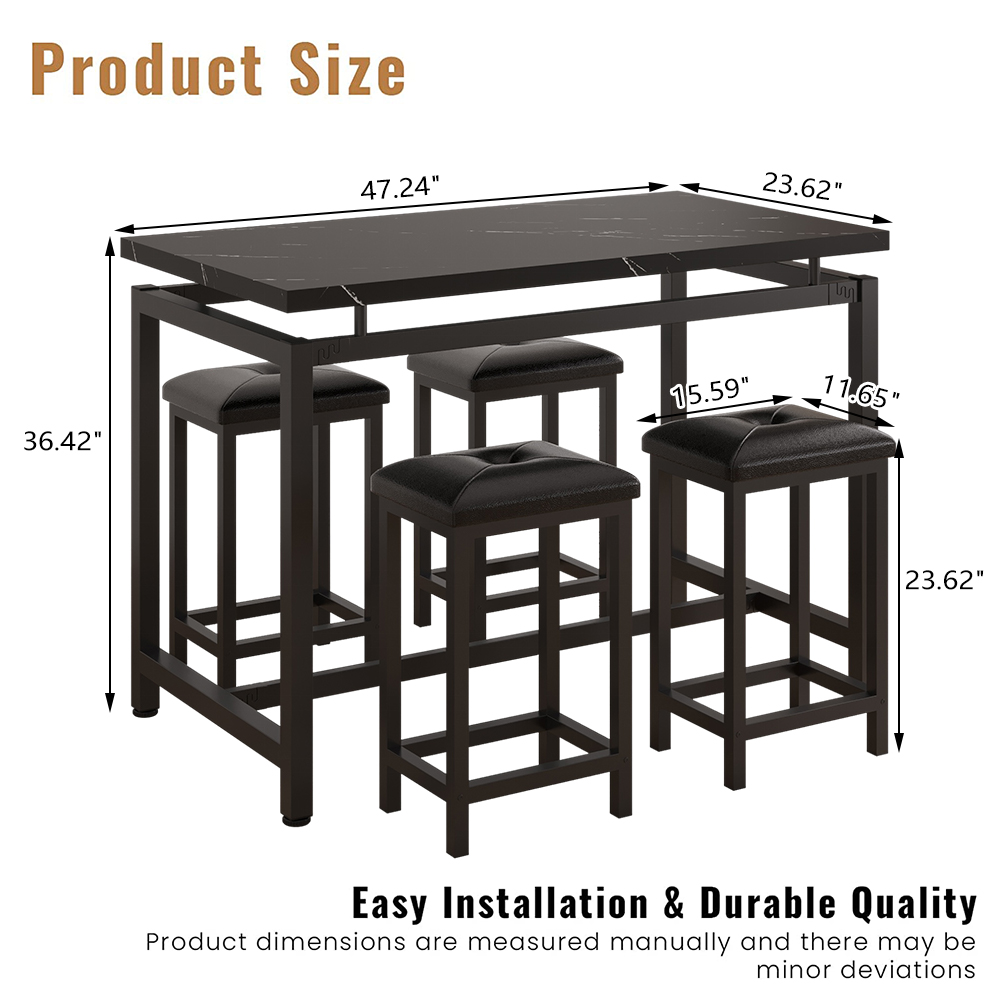5 Piece Bar Table Set, Kitchen Counter Height Table with 4 Stools ...