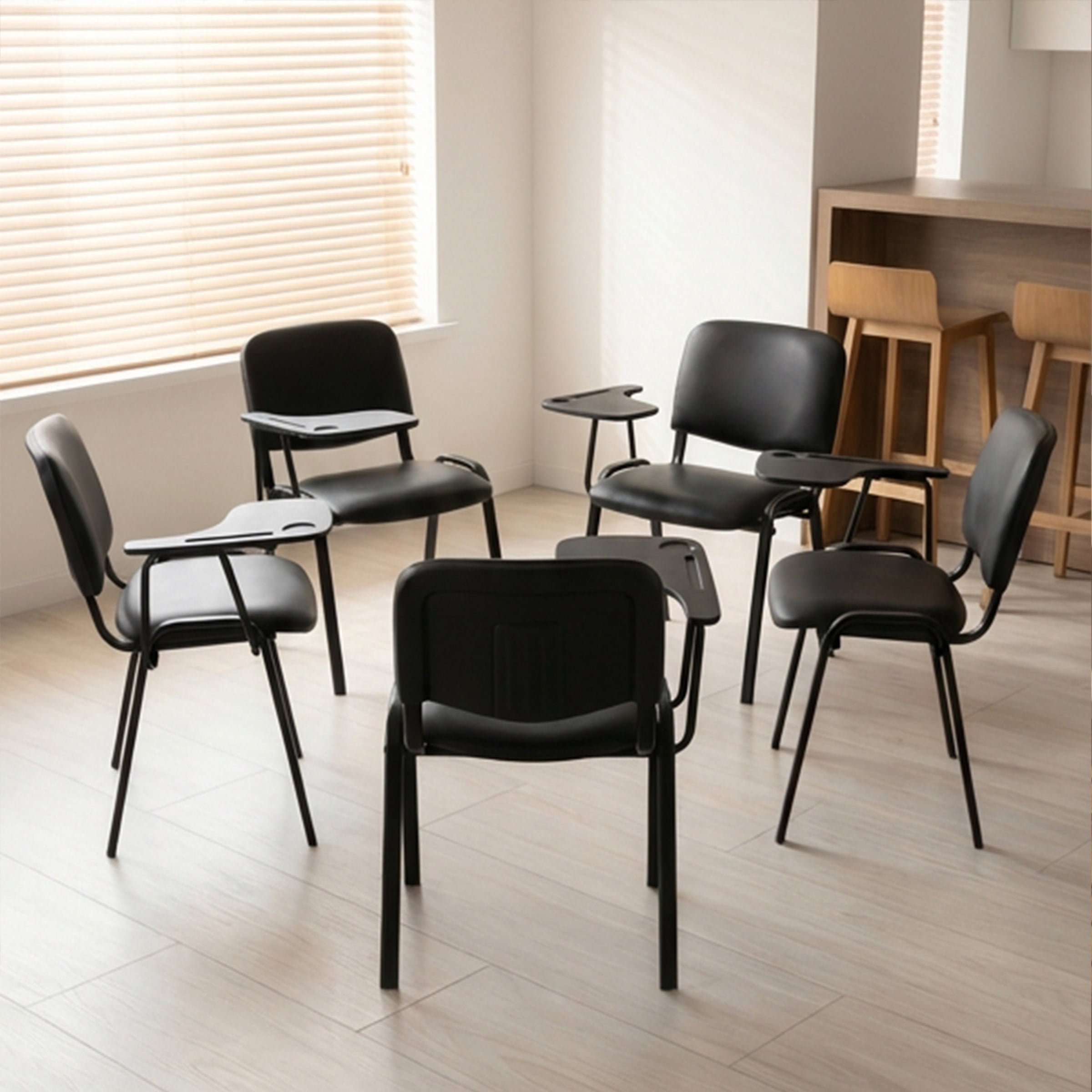 Guyou Set of 5 Black Stackable Conference Room Chairs with Flip-up Tablet Arm, Leather Reception Chair with Back, Ergonomic Office Chairs, Visitor Chairs for Conference Room Training Room School
