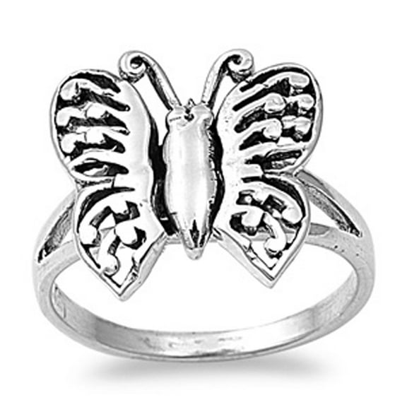 Antiqued Butterfly Friendship Ring .925 Sterling Silver Band Jewelry Female Male Unisex Size 10