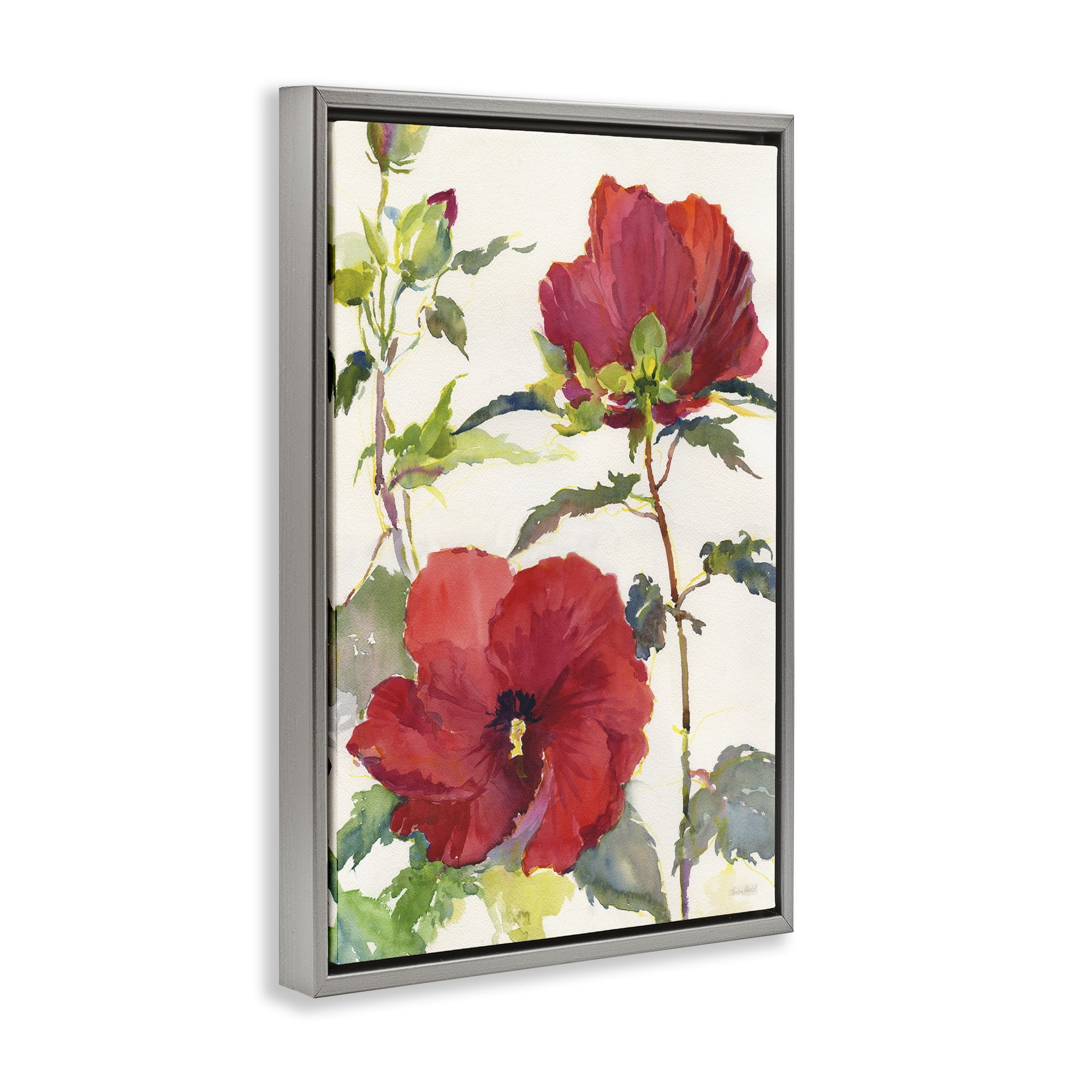 Stupell Industries Red Poppy Duo Botanical & Floral Painting Gray Floater Framed Art Print Wall Art, 21 x 31