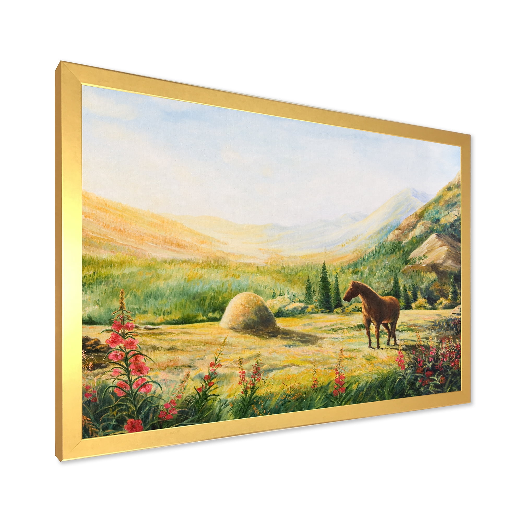 Designart 'Sunrise In The Mountains With Horse' Farmhouse Framed Art Print