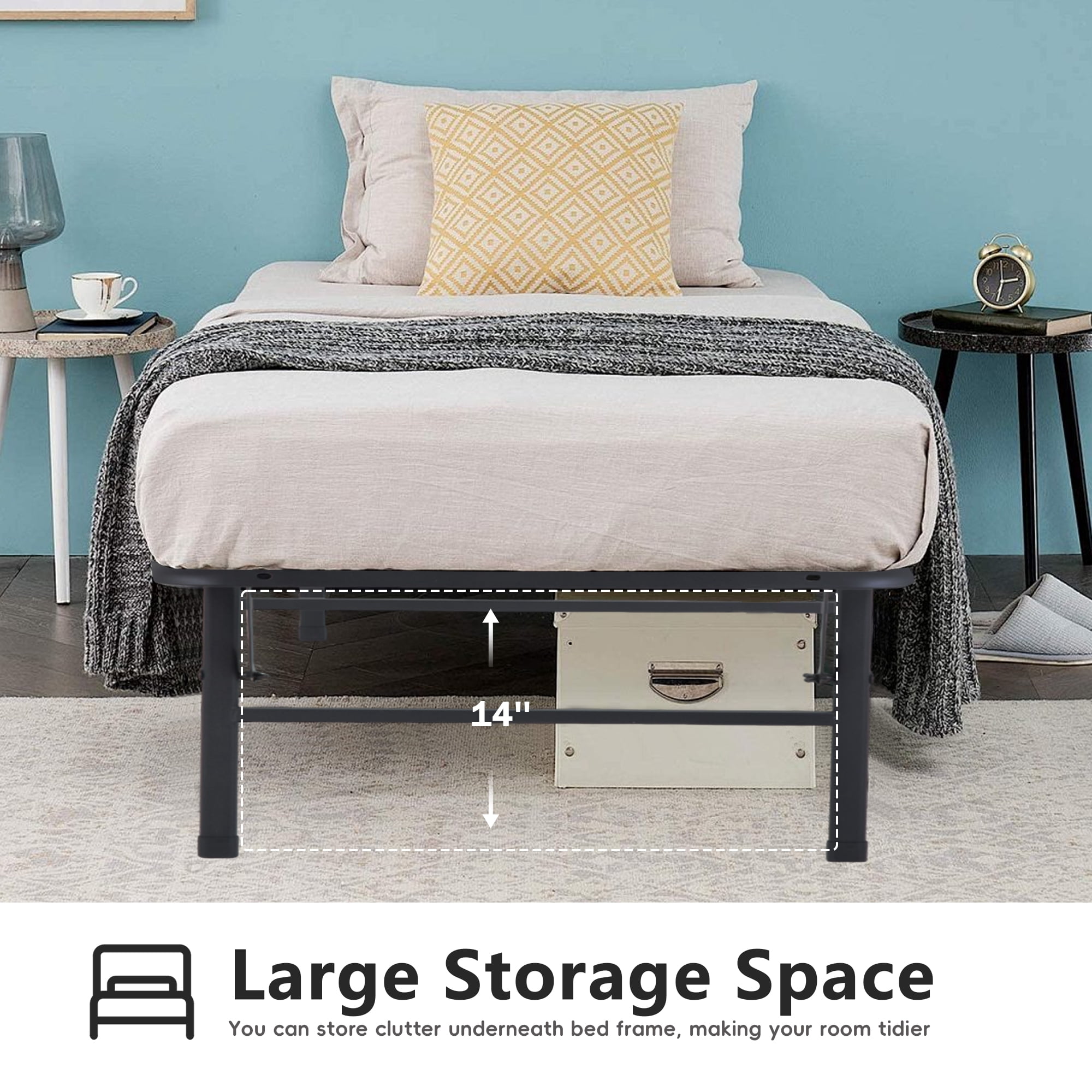 YRLLENSDAN Foldable Bed Frame Twin Bed Frames Twin Platform Bed Frame Twin Metal Bed Frame with Storage Noise Free 500LBS Capacity