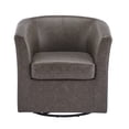 thumbnail image 7 of GDF Studio Faux Leather Swivel Barrel Chair, 360-Degree Rotation, Iron Frame Club Chair with Tub Design, Dark Brown, 7 of 7