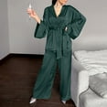 thumbnail image 2 of HAiming Women's Pajamas Set Silk Satin Short Robes and Long Pants 2 Piece Sleepwear Outfits Comfortable Loungewear, 2 of 9