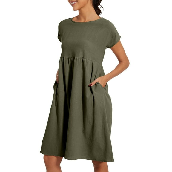 STETMN Midi Dresses for Women Plus Size Short Sleeve Crewneck Swing Dress Casual Flowy Tiered Beach Dress