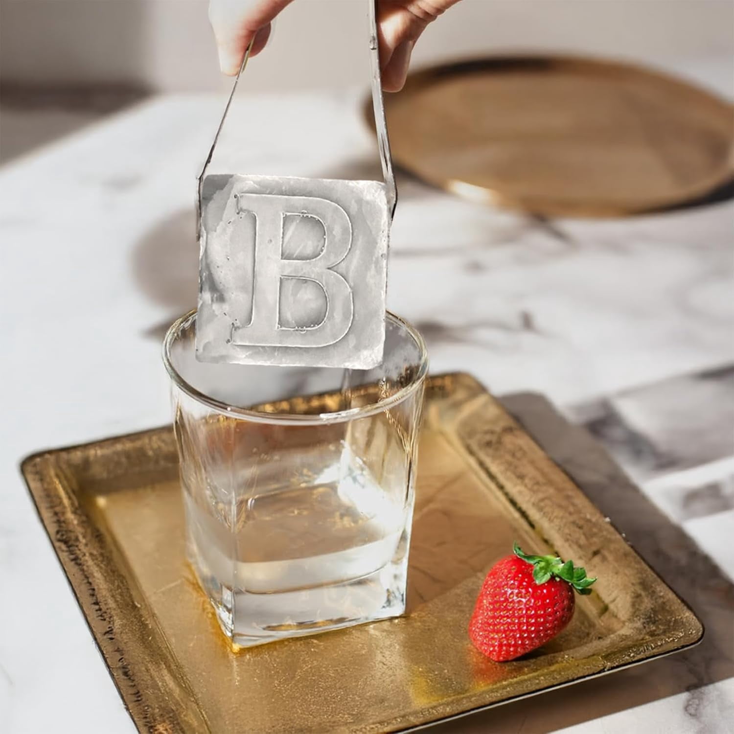 Monogrammed Ice Cubes Mold with Lid, 2 inch Whiskey Cube Tray, Personalized Initials Silicone Cocktail Mold, Wedding Monogram, Thank You Gift, Gifts for Dad (Letter B)