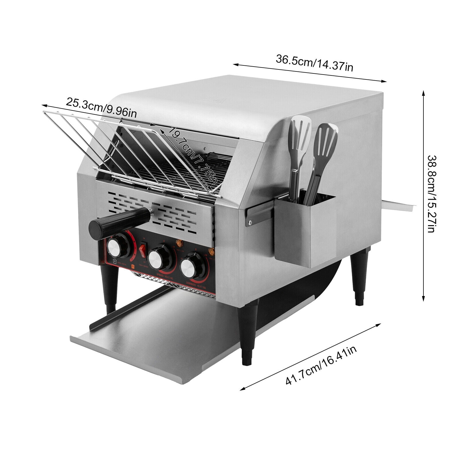 Miumaeov Commercial Conveyor Toaster 300 Slices/Hour Stainless Steel Industrial Toasters Conveyor Belt Toasters with Bread Clip for Restaurant Bakery