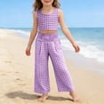 thumbnail image 4 of CCRFTGI Girls' Gingham Pants Wide Leg High Waist Drawstring Elastic Waist Casual Plaid Trousers with Pockets for Ages 5-14 Purple 11-12 Years, 4 of 6