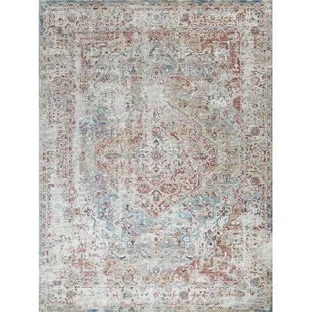 Antique Loom Power Loom Polyester Rust/Light Blue 2'x3' Area Rug