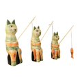 thumbnail image 3 of 3 estatuas de gato, figuras decorativas, arte coleccionable moderno, marionetas de madera Verde naranja, 3 of 9