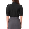 thumbnail image 3 of INSPIRE CHIC Women's Bow Tie Solid Color Puff Short Sleeve Button Down Bodysuit Blouse M Black, 3 of 6