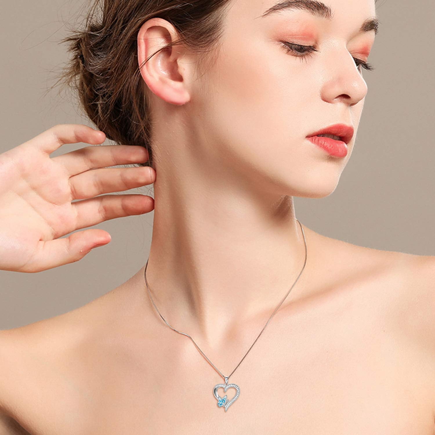 AOBOCO Christmas Gifts for Women, Butterfly Necklace Sterling Silver Heart Pendant with Butterfly Necklace for Women